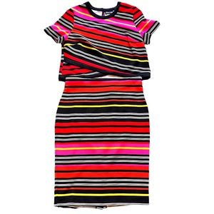 NWT New York and Co 2 Piece ribbed Stretchy Shirt and Skirt set Pink Bla…